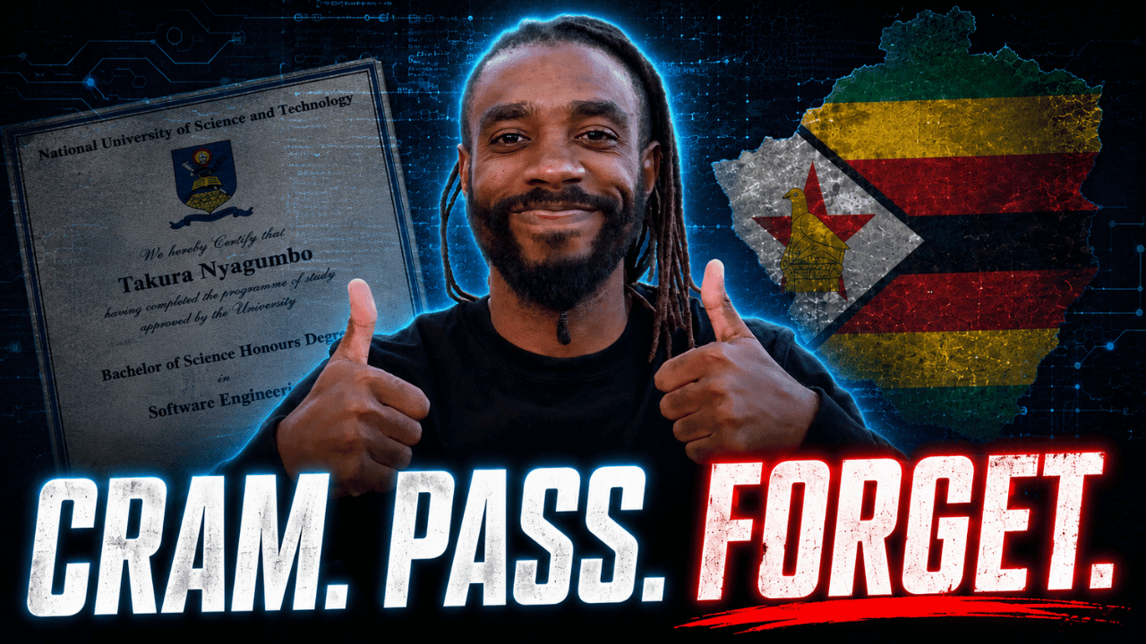 Documentary-style graphic about Zimbabwe’s exam culture, credentialism, certificates and capability
